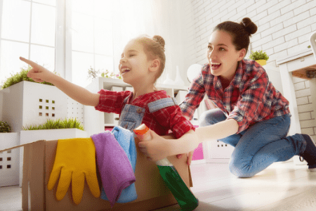 mom and daughter cleaning image